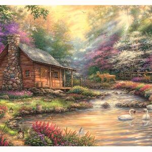 Rustic Retreat Cabin Puzzle with Nature Colors